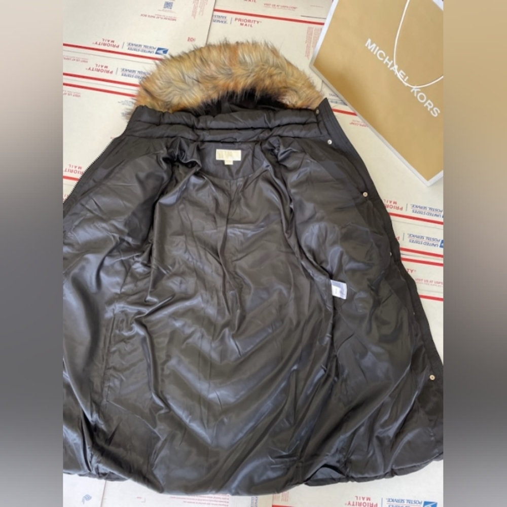 NWT Michael Kors Black MK Mid-Length Fur Puffer Jacket  Designer Coat XL - Picture 8 of 11
